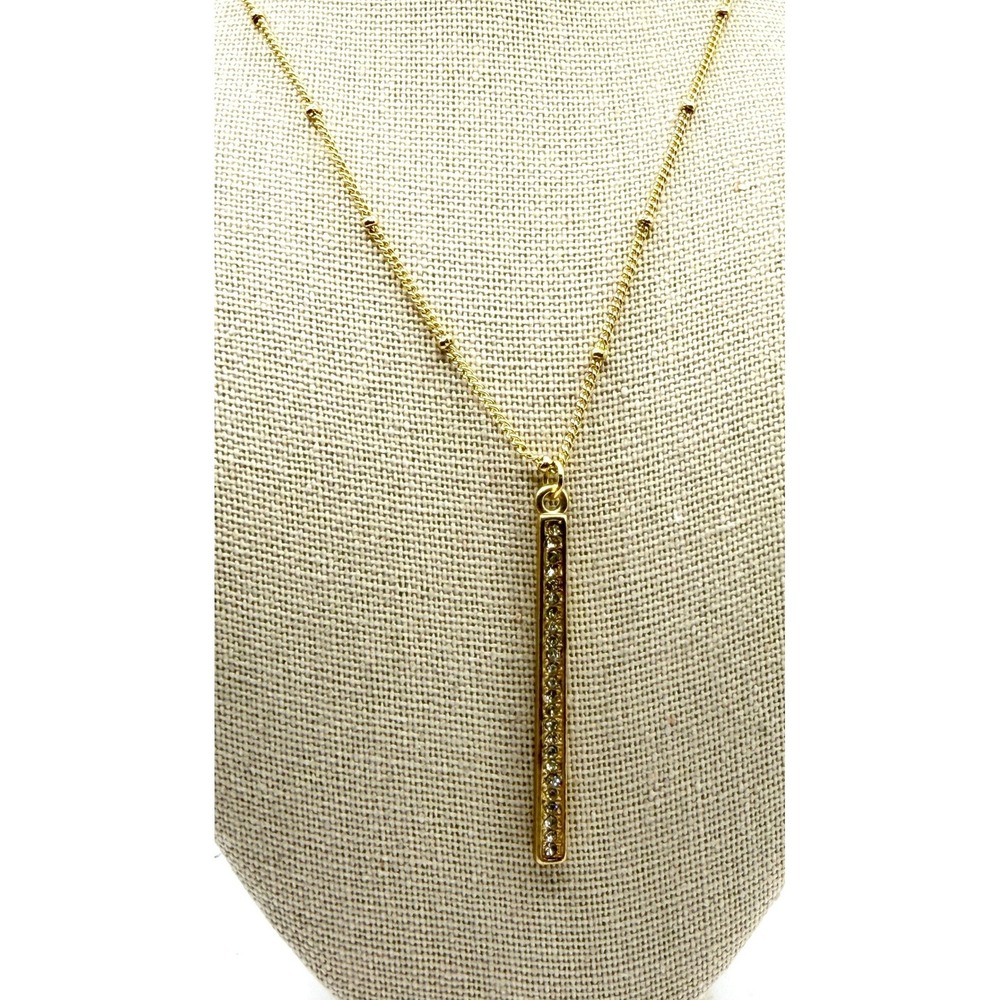 APT 9 Gold Bar Necklace Rhinestone Minimalist Dainty‎ Office Ready NWT